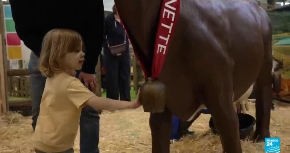 Crianças experimentam a vida rural na feira agrícola da França, apesar da falta de vacas