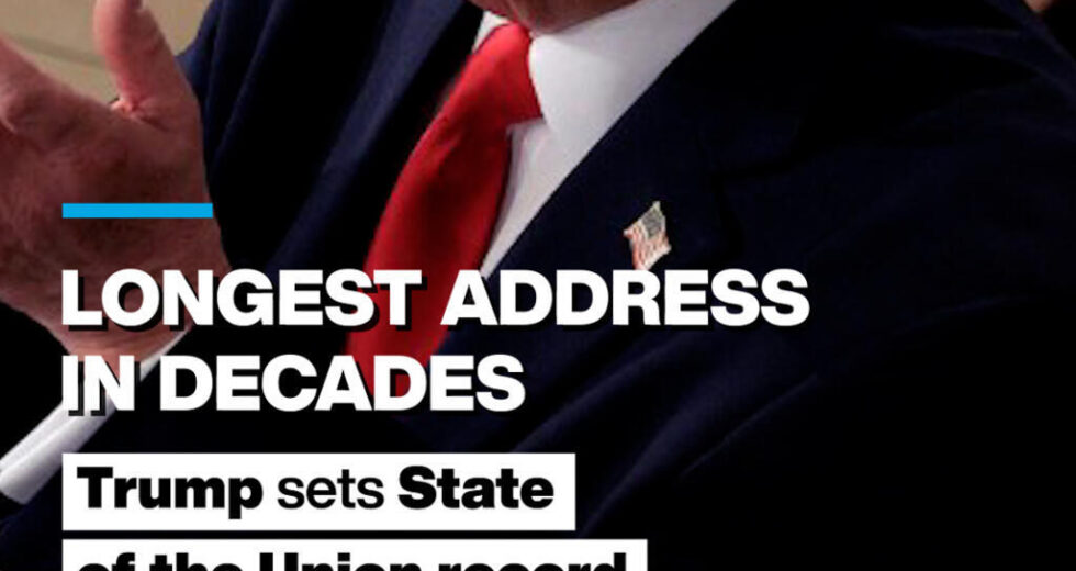 Discurso mais longo em décadas: Trump bate recorde do Estado da União