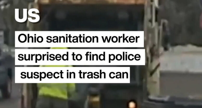 Trabalhador de saneamento de Ohio fica surpreso ao encontrar suspeito da polícia em uma lata de lixo
