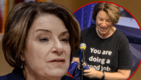 A senadora Amy Klobuchar usa camiseta ‘Bom trabalho’ em meio à paralisação do governo