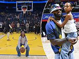 LeBron James ofuscado pela filha Zhuri, de 11 anos, enquanto ela dá uma tacada ridícula na quadra antes do jogo do Lakers
