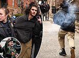 Horror de ‘bomba de fumaça’ enquanto homem ataca manifestantes no comício anti-islâmico do influenciador conservador Jake Lang em Nova York