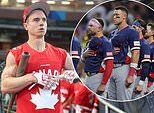 As estrelas do beisebol canadense alimentam a rivalidade com a equipe dos EUA ao usar camisetas de hóquei no treino antes do confronto WBC