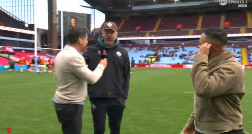 O apresentador da TNT Sports, Craig Doyle, foi empurrado e mandado embora pelo técnico do Leicester, Geoff Parling