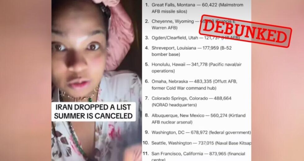 Não, o Irã não publicou uma ‘lista’ de 11 cidades americanas para atingir